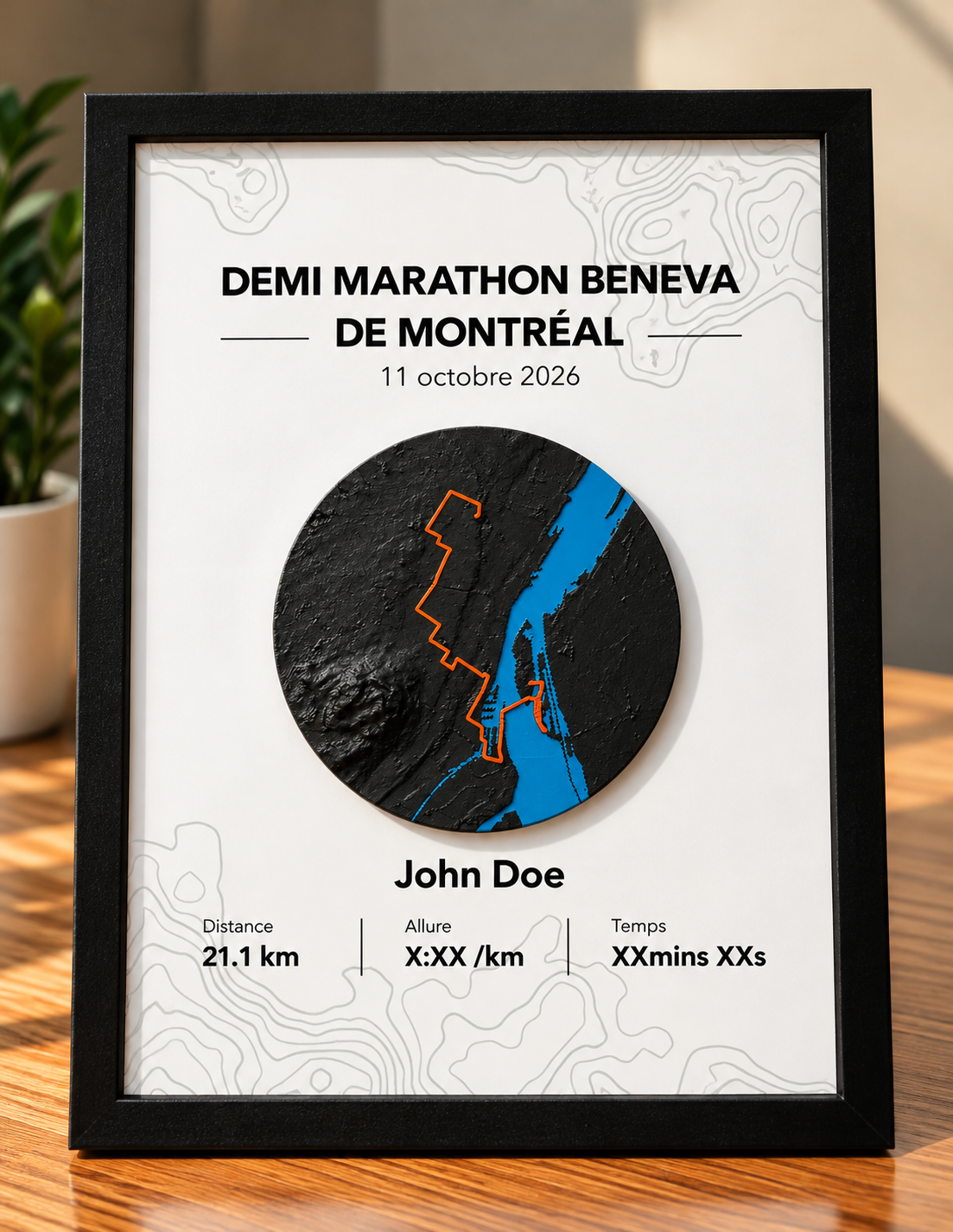 Cadre présentoir Demi Marathon Beneva de Montréal 21.1 km