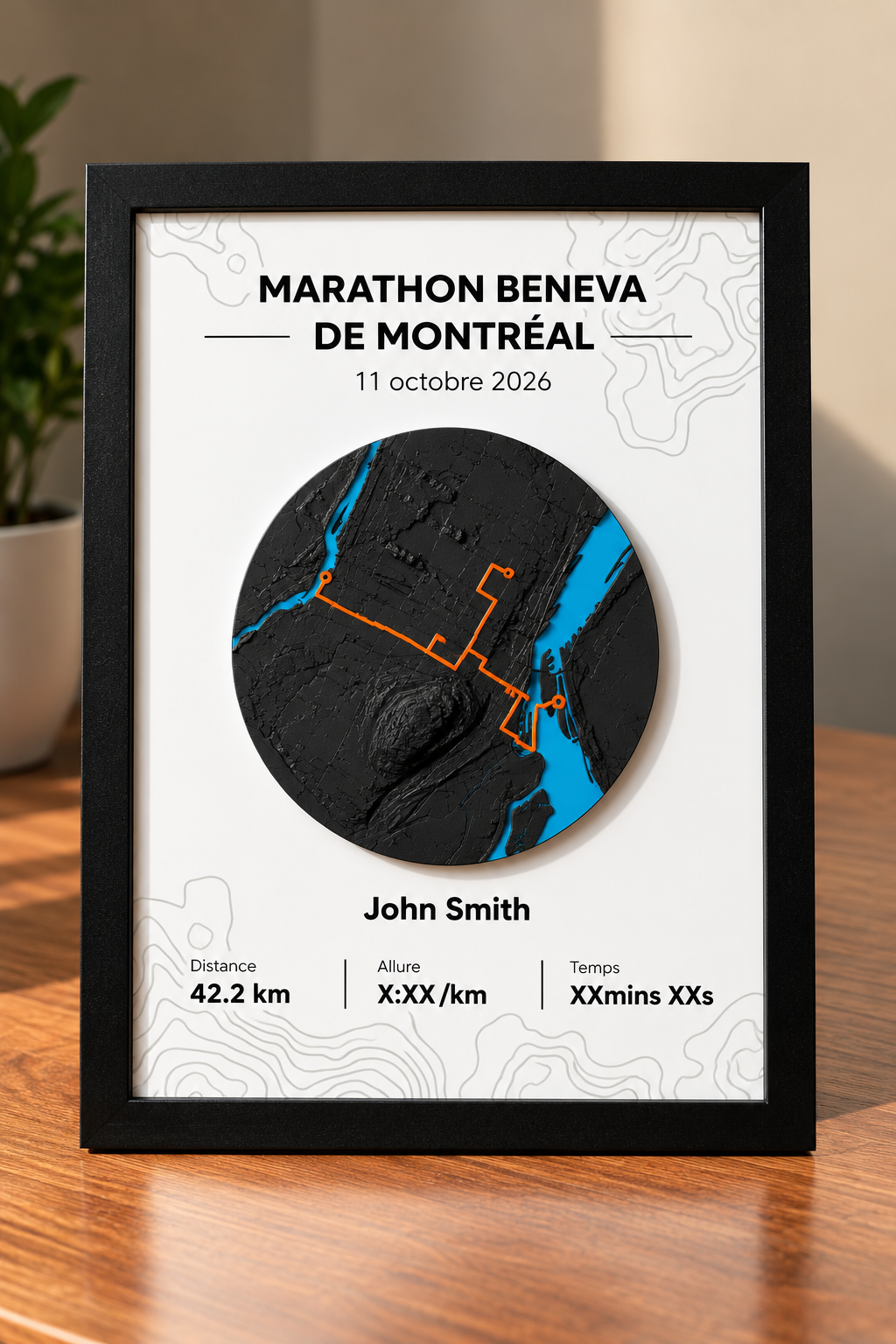 Cadre présentoir Marathon Beneva de Montréal 42.2 km