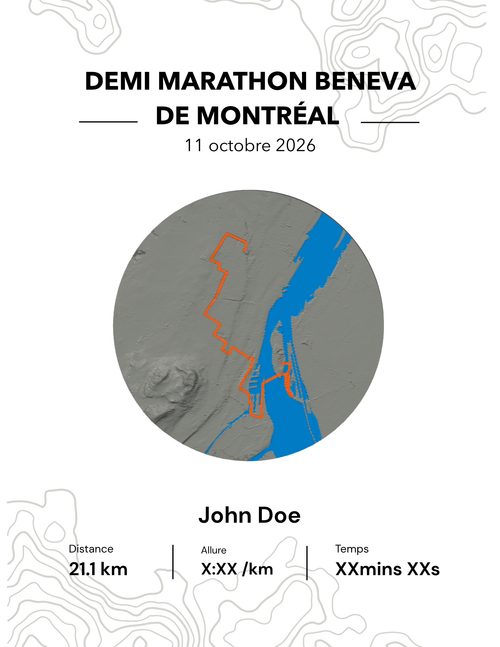 Cadre présentoir Demi Marathon Beneva de Montréal 21.1 km