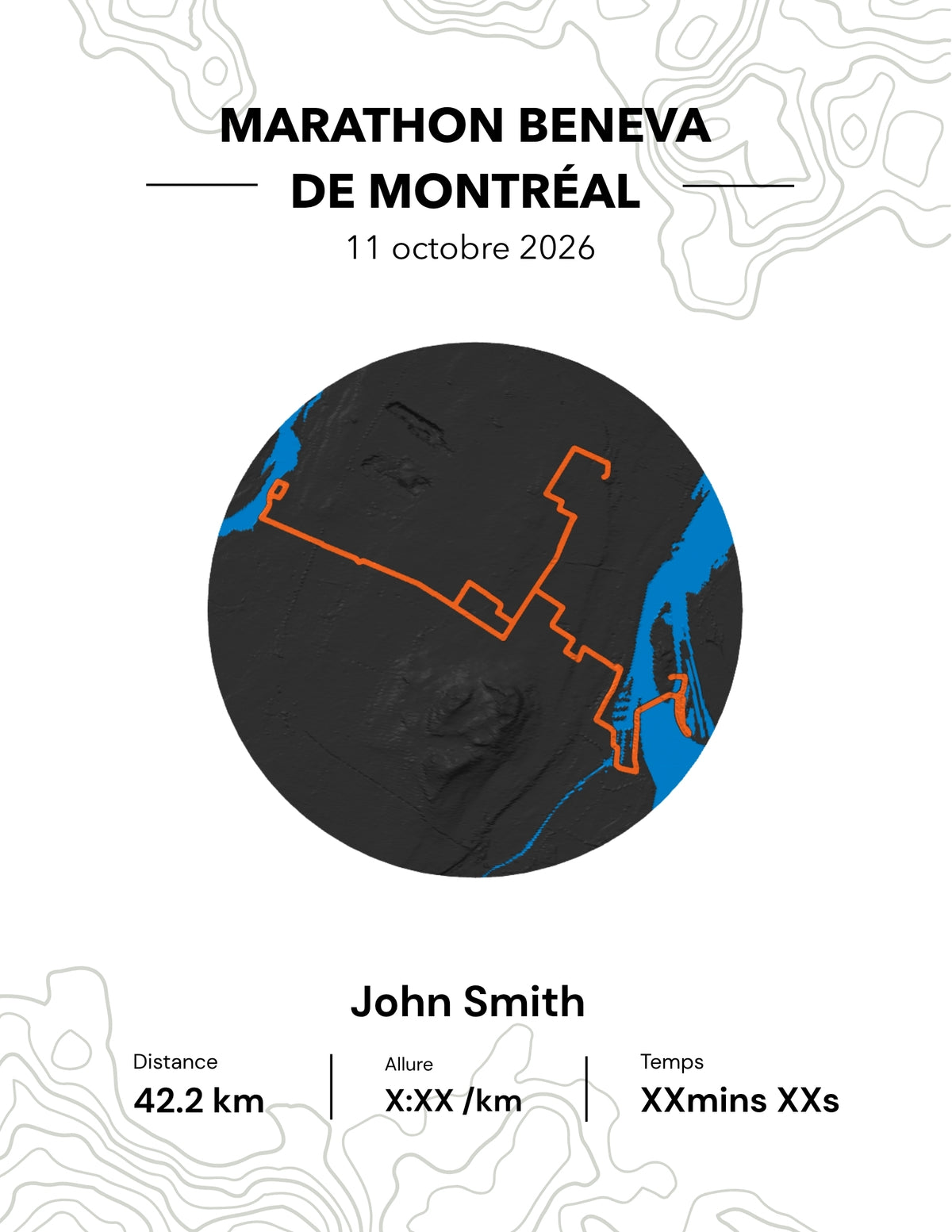 Cadre présentoir Marathon Beneva de Montréal 42.2 km
