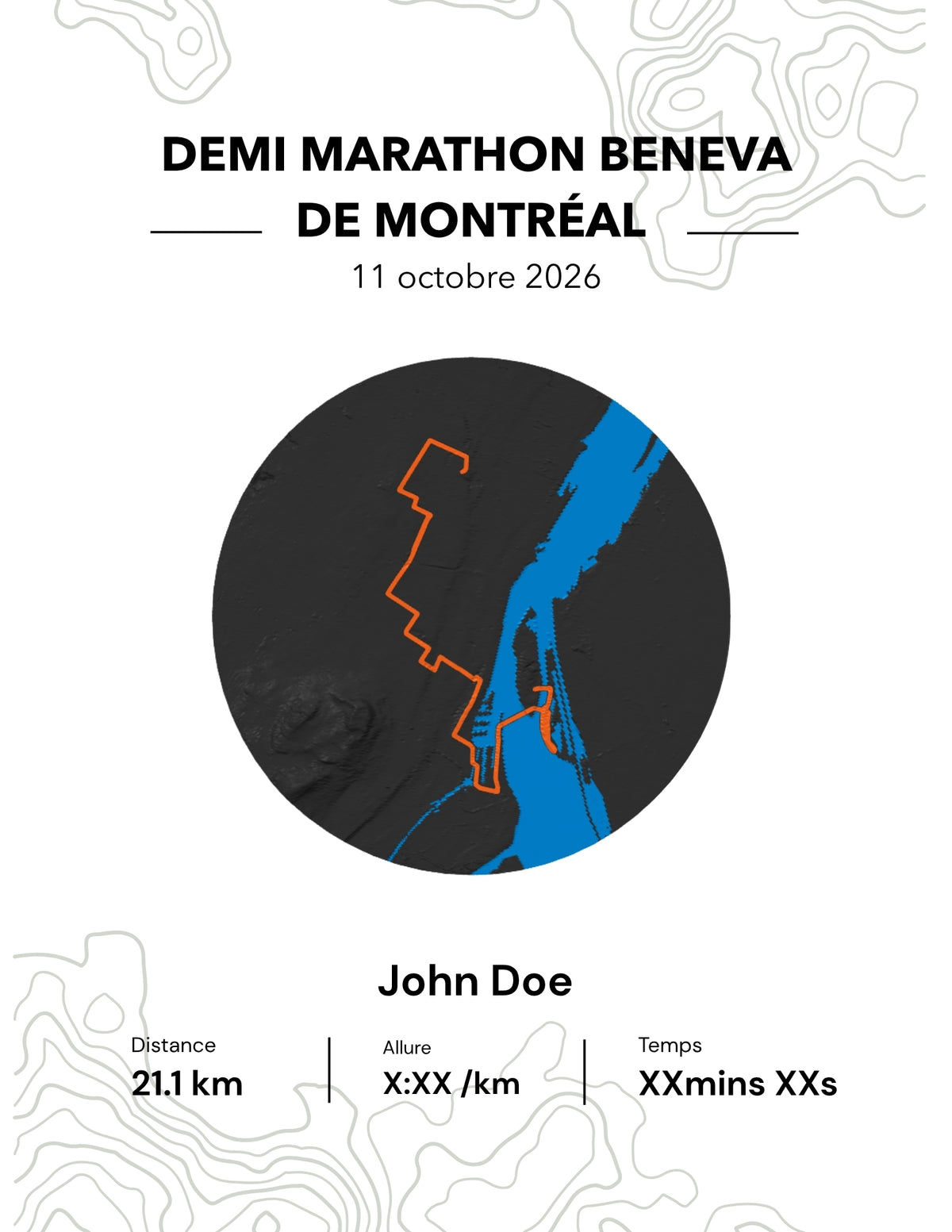 Cadre présentoir Demi Marathon Beneva de Montréal 21.1 km