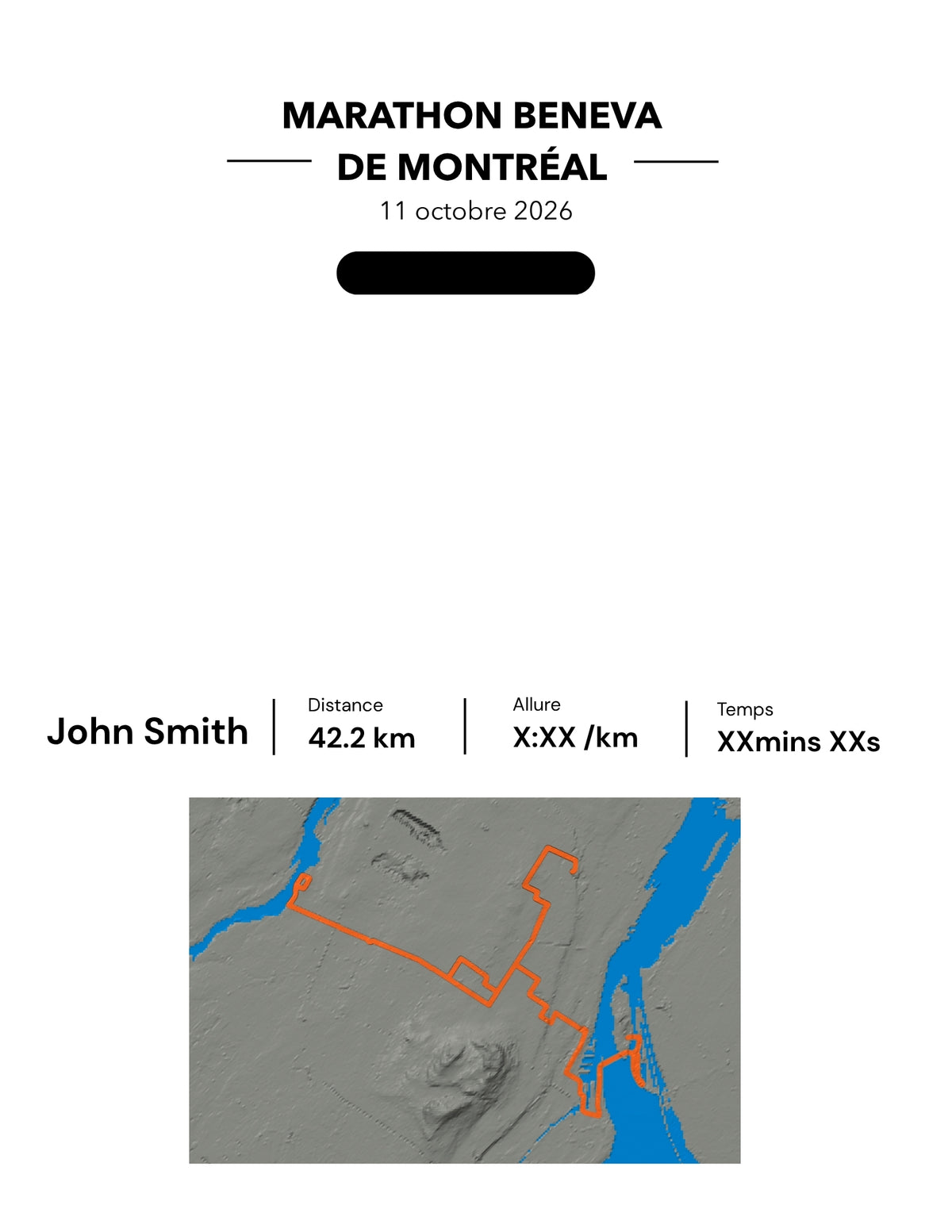 Cadre présentoir marathon Beneva de Montréal 42.2 km — Avec médaille —