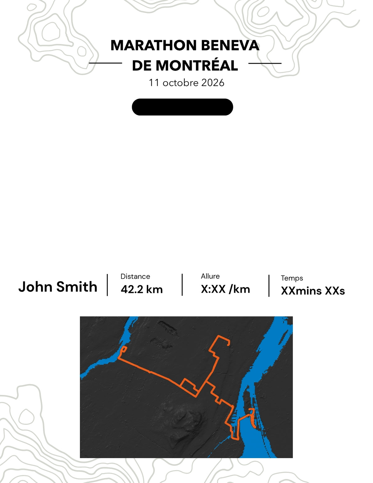 Cadre présentoir marathon Beneva de Montréal 42.2 km — Avec médaille —